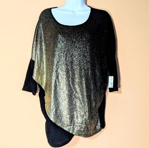 New Directions Black/Gold Sparkly Tunic Top NWT